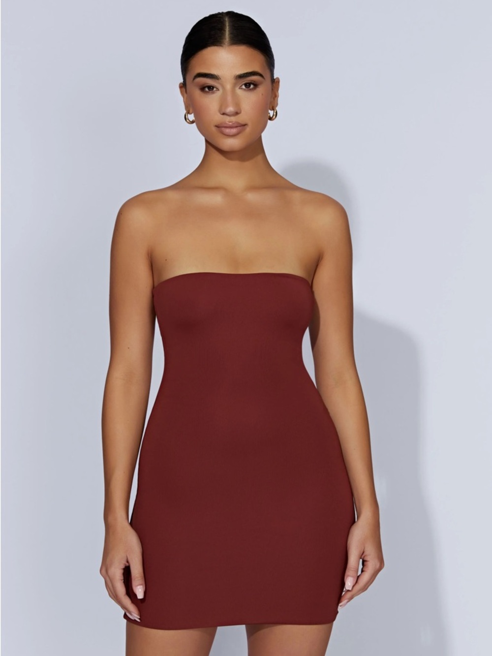 Meshki Stella Strapless Mini Dress Cherry Chocolate